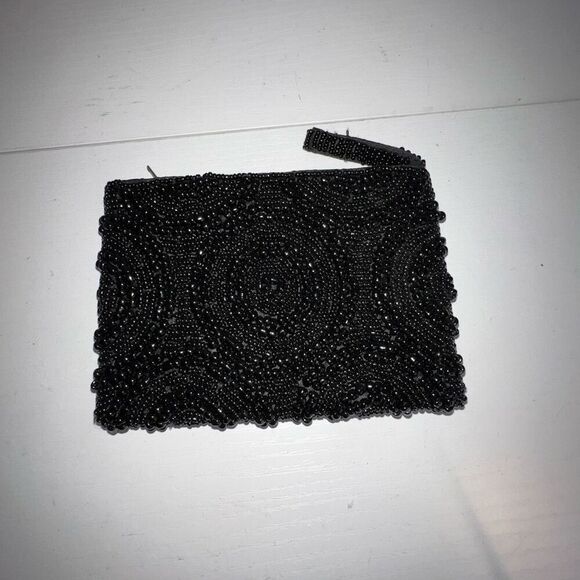 Handcrafted Beaded Clutch Coin Purse Black Statement Bag/Wallet Lipstick Pouch - Picture 1 of 8